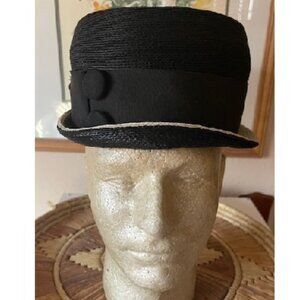 Betmar Boater-style Black Hat with Buttons Vintage 1950’s-1960’s